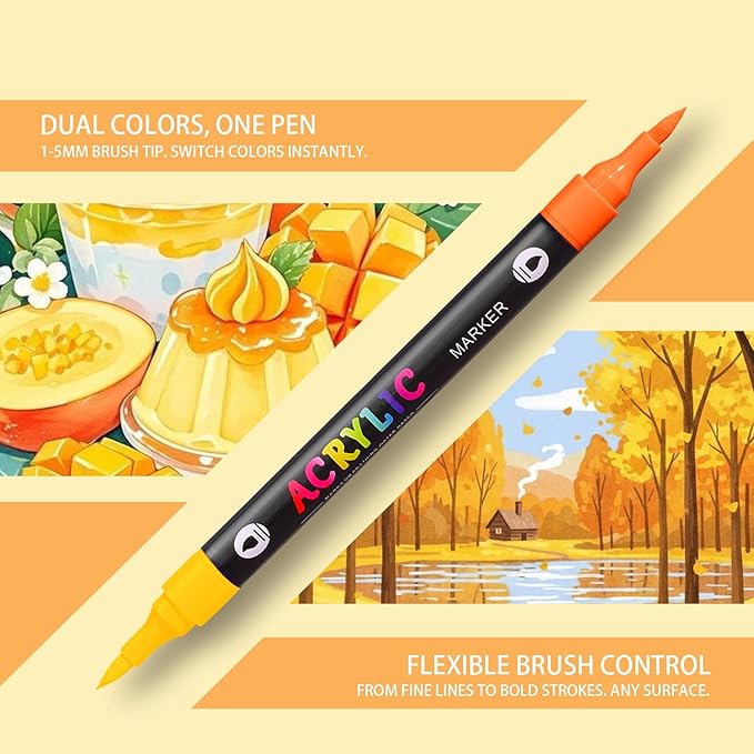 WINSONS 120 Colors Acrylic Paint Markers Dual Tip Dual Colors Brush Tip Pens for Rock Painting Supplies, Canvas, Wood, Calligraphy, Metal, Glass, DIY Crafts Art Supplies Kit (120 Colors - Dual Colors)