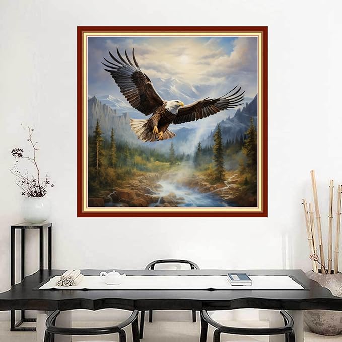 Joyhoor Stamped Cross Stitch Kits for Beginners Needlepoint Kits for Adults Embroidery Kits 11CT Counted Cross Stitch Kits Printed Embroidery Pattern- Eagle Flying 18x18 inchs