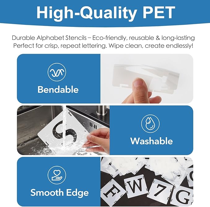 Letter Stencils for Painting, 65PCS Alphabet Stencils for Crafts Reusable, Interlocking PET Plastic Drawing Templates for Wood, Fabric, Wall, Signs, DIY Home Decor & More(3 Inch)