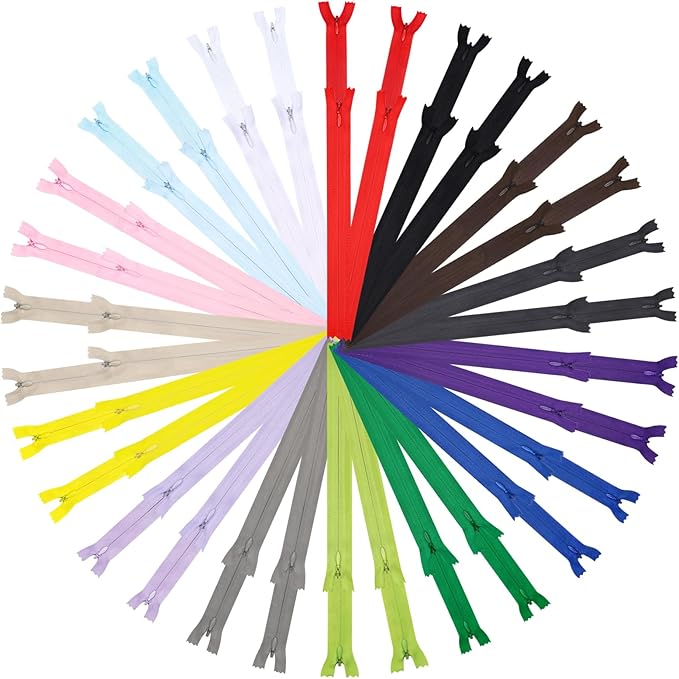 Invisible Zipper, DOITEM 60pcs 8 Inch 12 Inch Invisible Multicolor Nylon Coil Zippers for Sewing and Crafts 15 Colors