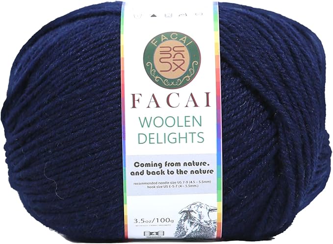 Facai Blend Merino Wool Yarn for Knitting - Worsted Weight,197yds (3.5oz) Ball, Ideal for Sweaters, Scarves, and Accessories (1, Navy)