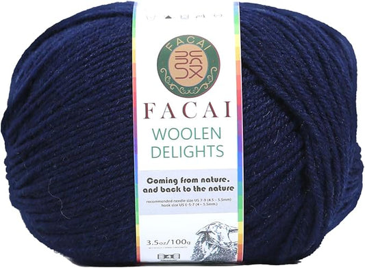 Facai Blend Merino Wool Yarn for Knitting - Worsted Weight,197yds (3.5oz) Ball, Ideal for Sweaters, Scarves, and Accessories (1, Navy)