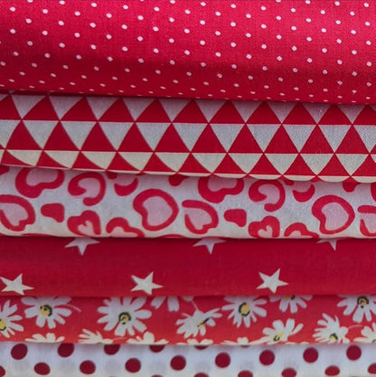 7Pcs 20" x 20" Cotton Fabric DIY Making Supplies Quilting Patchwork Fabric Fat Quarter Bundles DIY for Quilting Cotton Patchwork Cushions (red Start, 20" x 20")
