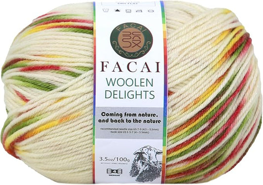 Facai Blend Merino Wool Yarn for Knitting - Worsted Weight,197yds (3.5oz) Ball, Ideal for Sweaters, Scarves, and Accessories (1, Winter Jasmine)