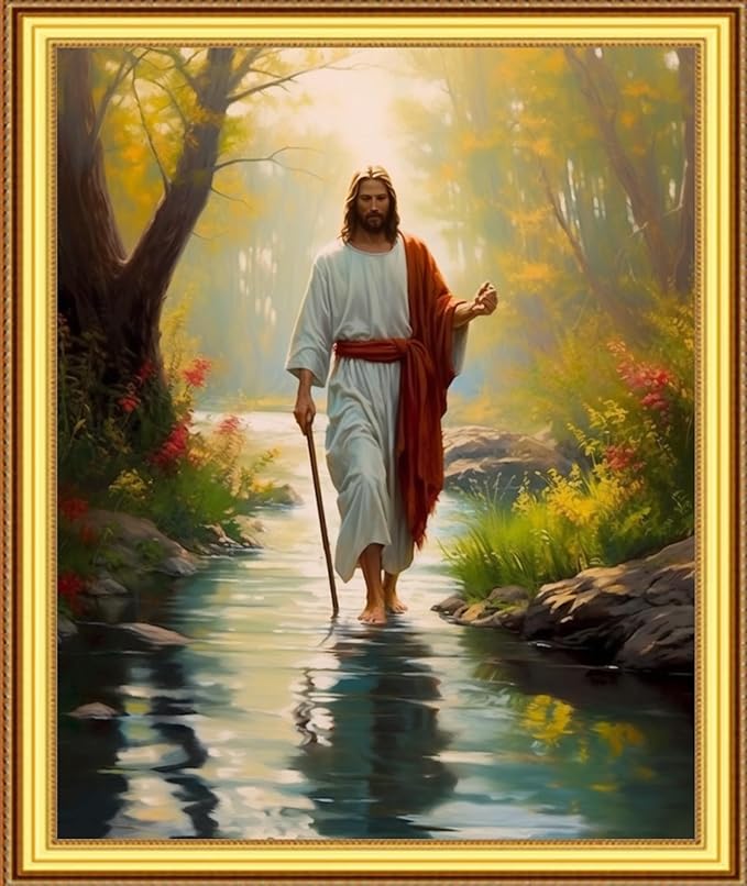 Foxnyart Stamped Cross Stitch Kits Full Range of Embroidery Needlework Starter Kits for Beginners Adults 11CT Embroidery Patterns Art Crafts DIY Needlepoint Kit-Exploring Forest Jesus 16x20 inchs