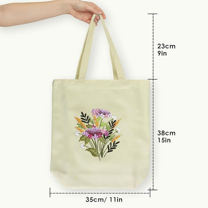 ERKOON Canvas Tote Bag Embroidery Kit for Beginners, Floral Arts Crafts Cross Stitch Kits for Adults Including Stamped Embroidery Bag with Hoops, Needle, Instruction and Color Threads(Colorful Time)