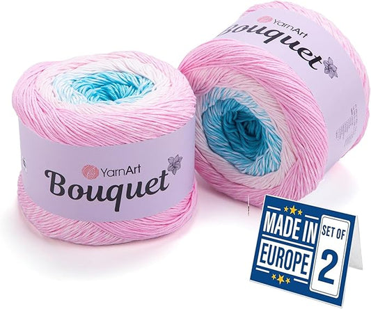 2 Skein Yarn Art Bouquet 100% Cotton 250grx2 550yardsx2 Multicolor Cotton Cake Yarn, Ombre More Softness, Gradient Rainbow Crochet Spring Summer Light 3, Top 5 Most Used Colors (Bouquet 702)