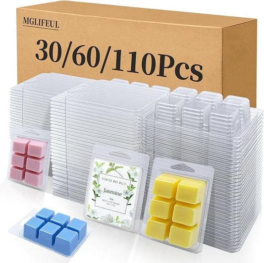 Wax Melt Container Clamshell Packaging Mold Box Stand for Plastic Clear Empty Wax Candle Melt Tart Packaging Cube Container Clamshell Mold Holder Organizer Tray Empty Shape Bulk wth Lid