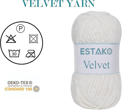 Estako Velvet Chenille Blanket amigurumi Yarn for Crocheting and Knitting Super Bulky 100 gr (132 yds) (1150 - Cream)