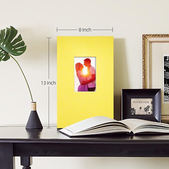 potricher Small Photo Album for 4x6 300 Photos Linen Cover Picture Book for Family Wedding Anniversary and Baby (Yellow)
