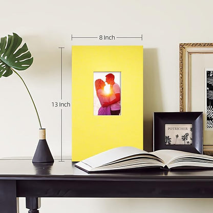 potricher Small Photo Album for 4x6 300 Photos Linen Cover Picture Book for Family Wedding Anniversary and Baby (Yellow)