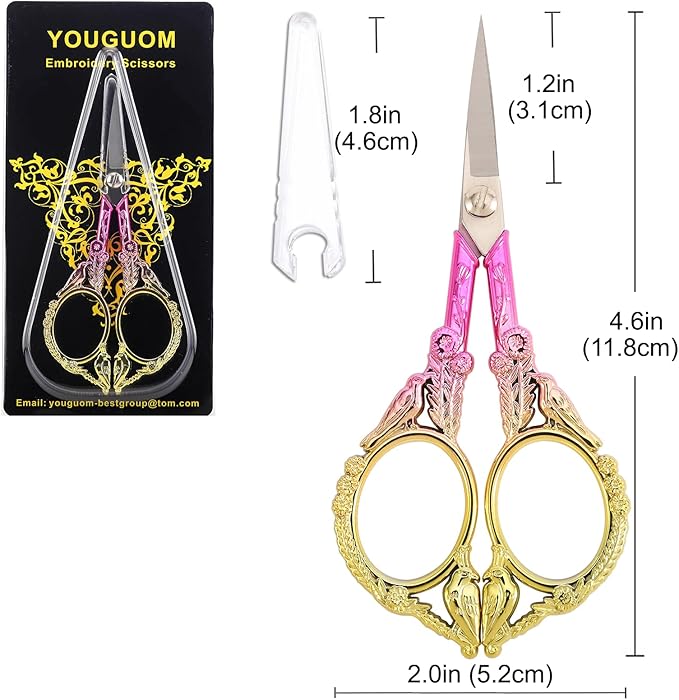 YOUGUOM Sewing Embroidery Scissors – Small Precision Detail Scissor for Craft, Artwork, Needlework Yarn, Handicraft DIY Tool, Thread Snips, 4.6in Pink Cute Bird Shears