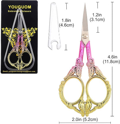 YOUGUOM Sewing Embroidery Scissors – Small Precision Detail Scissor for Craft, Artwork, Needlework Yarn, Handicraft DIY Tool, Thread Snips, 4.6in Pink Cute Bird Shears