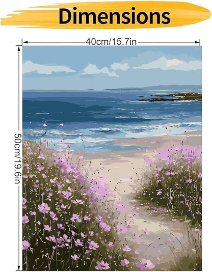 CHWGLFGG Paint by Numbers Kit for Adults Beginner, Beach Wildflower Adult Paint by Number Kits on Canvas, DIY Acrylic Oil Easy Painting by Numbers for Home Wall Decor 16X20 inch (Without Frame)