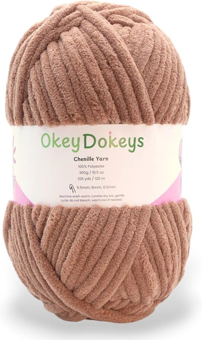 Okey Dokeys 300g Jumbo Velvet Chenille Yarn 7 Jumbo – Plush, No-Fray, Durable Plushies, Posh Soft Crochet Projects Beginner Friendly (130 yds) (Cinnamon (113), 1 Pack (17.90/Skein))
