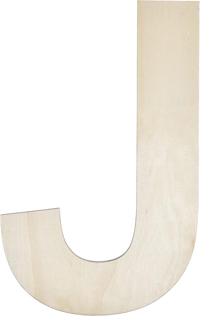 12 Inch Wooden Letter J, 1/4 Inch Thick Large Unfinished Wood Letter for Home Wall Decor, DIY Crafts