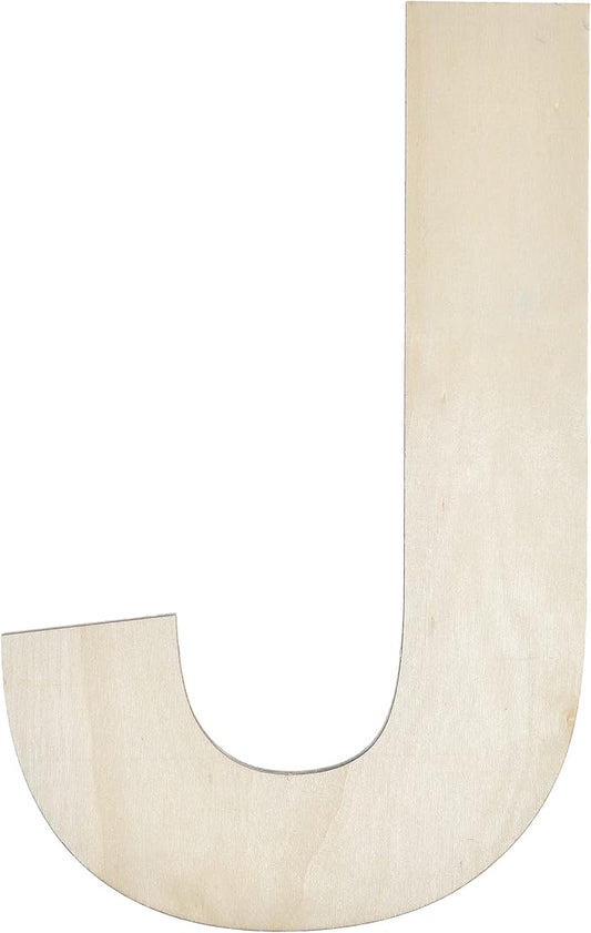 12 Inch Wooden Letter J, 1/4 Inch Thick Large Unfinished Wood Letter for Home Wall Decor, DIY Crafts
