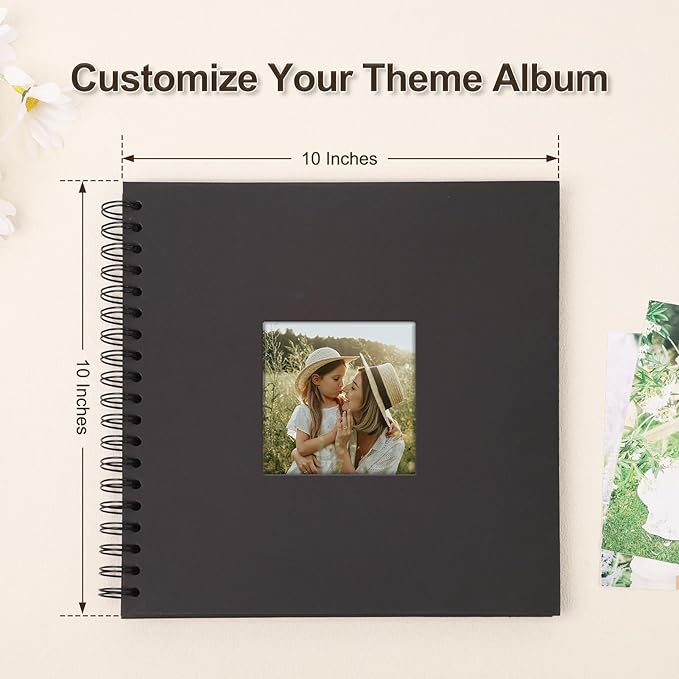 Scrapbook Album 10x10 Inches Photo Album Hardcover Kraft with Window Scrap Book Blank Memory Book for Baby Wedding Guest Book Couples Graduation Travel DIY Anniversary, 100 Pages Black