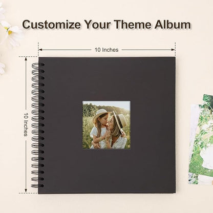 Scrapbook Album 10x10 Inches Photo Album Hardcover Kraft with Window Scrap Book Blank Memory Book for Baby Wedding Guest Book Couples Graduation Travel DIY Anniversary, 100 Pages Black