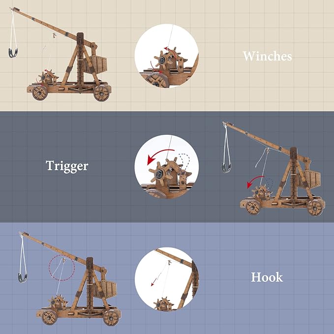 Toystub DIY 3D Wooden Puzzles for Adults Trebuchet Science Building Kit Model Catapult Engineering Kit Wood Assembly Gifts