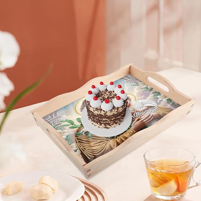 JISHSHAY Diamond Art Serving Tray Diamond Painting Wooden Tray Gem Art Serving Platter Gem Painting Mosaic Kits for Adults DIY Kits for Adults, with Handle 20×30cm/7.87×11.81in, Jesus