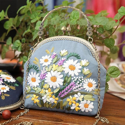 Gogobear Embroidery Beginner Kits for Adults, DIY Wallet/Purse/Handbag with Pattern & Instructions, Included Embroidery Cloth Bag/Chain/Craft Stamped/Hoops Threads