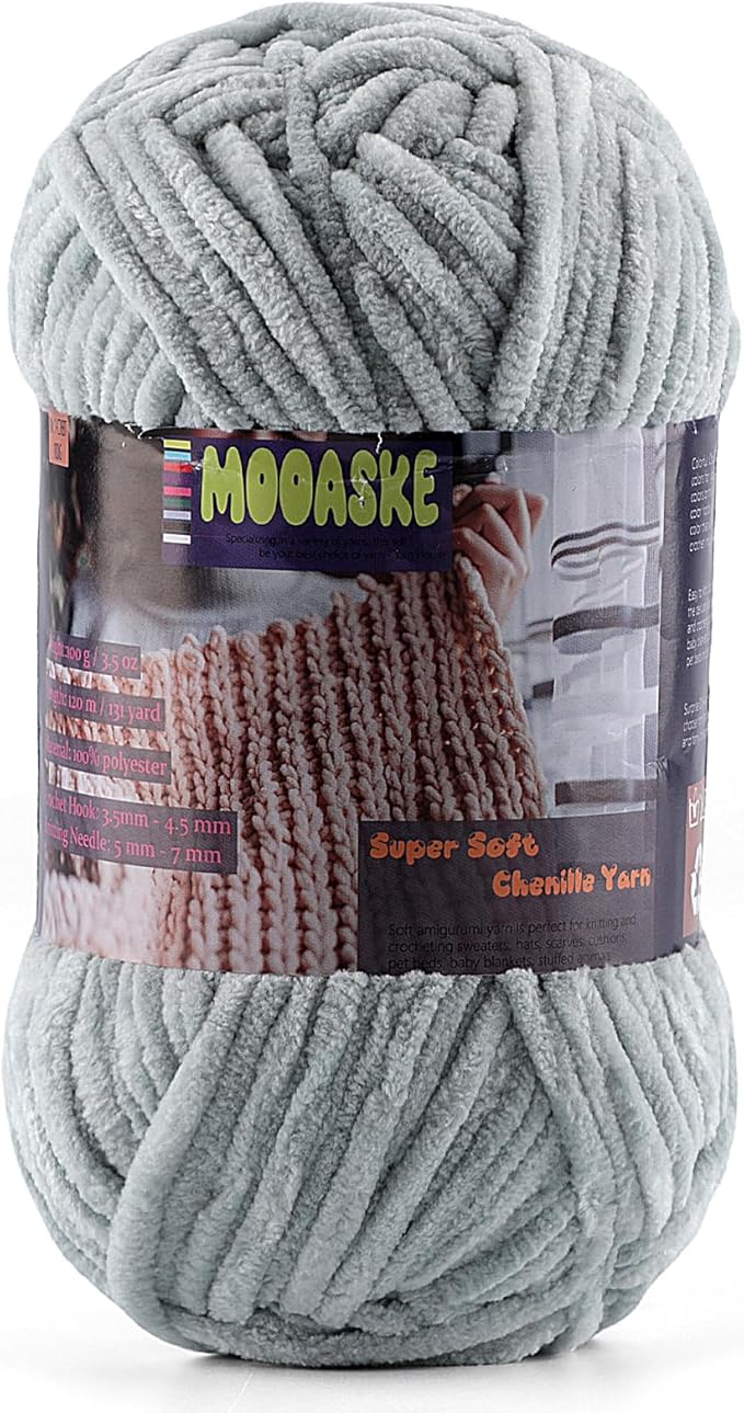 Baby Blanket Yarn for Crocheting - Soft Velvet Fluffy Chenille Yarn for Knitting Amigurumi Making Scarves, Doll - 100g/3.5oz 131 Yards Thick Plush Yarns (1, Light Gray)