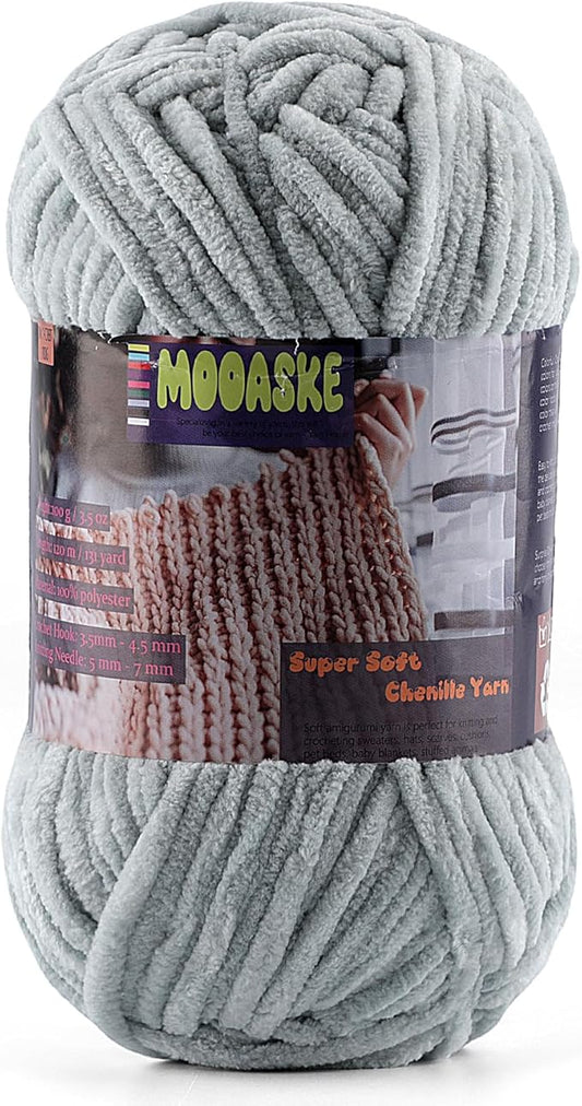 Baby Blanket Yarn for Crocheting - Soft Velvet Fluffy Chenille Yarn for Knitting Amigurumi Making Scarves, Doll - 100g/3.5oz 131 Yards Thick Plush Yarns (1, Light Gray)