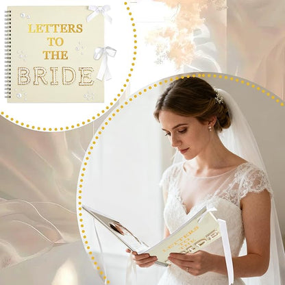 Oitnlaughter 539 Pcs Letters to The Bride Scrapbook Kit 8x8 Inch Wedding Bridal Memory Scrap Book Beige DIY Photo Album Guest Book with Pearl Stickers for Wedding Bridal Shower Anniversary