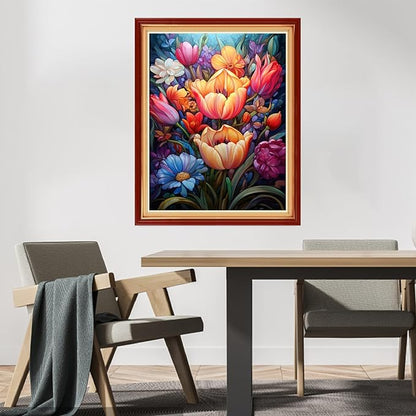 DMCVIVR Stamped Cross Stitch Kits for Beginners Adults Needlepoint Kits for Beginners Embroidery Kits for Adults Crossstitch Kit for Beginners 11CT-Colorful Flowers 16x20 inchs