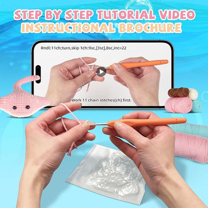 MOREJMTT Crochet Kit for Beginners, Crochet Animal Kits,Crocheting Kit for Starters with Step-by-Step Video Tutorials, Beginner Crochet Kits for Adults(2pack Ray Fish)