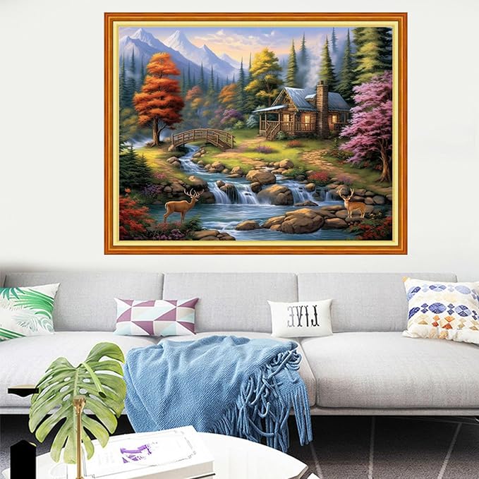 Dooxvey Cross Stitch Kits for Adults Stamped Full Range of Embroidery Starter Kits for Beginners 11CT Printed Cross Stitch Patterns Needlepoint Kits Stamped Crossstitching-Forest Scenery 16x20 inch
