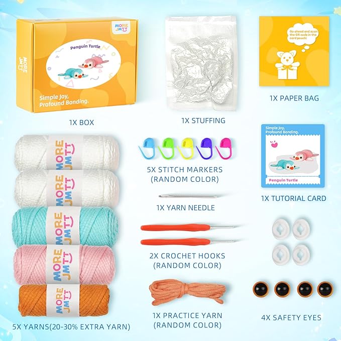 MOREJMTT Crochet Kit for Beginners Animal,Crochet Animal Kits,Crocheting Kit for Starters,Learn to Crochet with Step-by-Step Video Tutorials,Beginner Crochet Kits for Adults(sea Turtle)