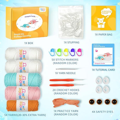 MOREJMTT Crochet Kit for Beginners Animal,Crochet Animal Kits,Crocheting Kit for Starters,Learn to Crochet with Step-by-Step Video Tutorials,Beginner Crochet Kits for Adults(sea Turtle)