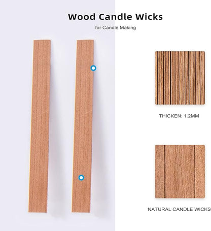 Ziosxin 50 Pieces Thicken Smokeless Cherry Wood Candle Wicks - Long Lasting Flame - Easily Burn(Without Base and Glue Point), Candle Wick H*W*D(5.1"*0.5"*0.04"/13 * 1.3 * 0.12cm)