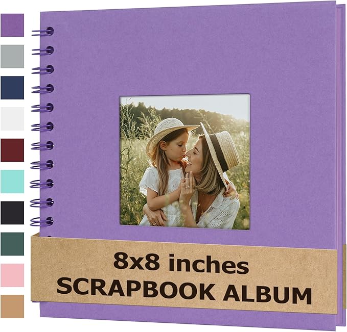Scrapbook Album 8x8 Inches Photo Album Hardcover Kraft with Window Scrap Book Blank Memory Book for Baby Wedding Guest Book Couples Graduation Travel DIY Anniversary, 40 Pages Purple