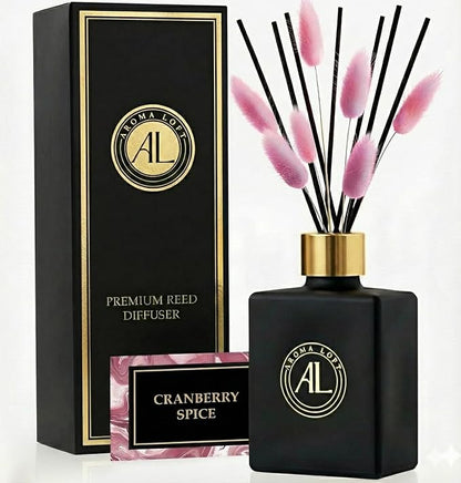 Reed Diffuser - Fragrance Diffuser for Home - 5 oz. Oil Diffuser Sticks - Bathroom Diffuser Set- Oil Diffuser Reeds - Scent Sticks in Oil-Office Smell Good Stuff (Black, Cranberry Spice)
