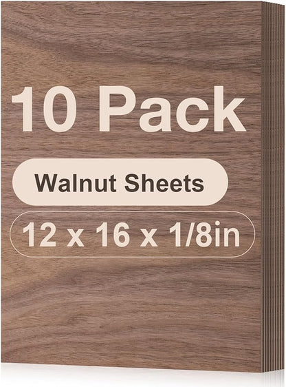 ROBOTIME 10-Pack Walnut Plywood for Laser Cutting - 12 x 16 x 1/8 Inch Laser Engraving Blanks - 3mm Wood for Laser Cutting, Engraving & Wood Burning (Pyrography) - Unfinished Wood for Crafts