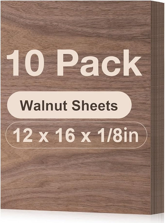 ROBOTIME 10-Pack Walnut Plywood for Laser Cutting - 12 x 16 x 1/8 Inch Laser Engraving Blanks - 3mm Wood for Laser Cutting, Engraving & Wood Burning (Pyrography) - Unfinished Wood for Crafts