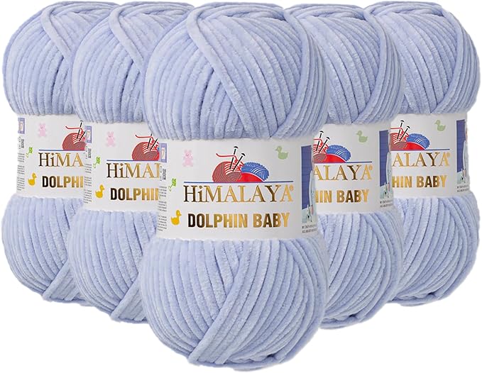 5 Skein/Pack Himalaya Dolphin Baby Chenille Yarn, Each Ball 100 gr (3.5 oz), 120 m (132 Yards), 100% Polyester, Super Bulky Baby Blanket Velvet Amigurumi Yarn, 80344 - Pale Blue
