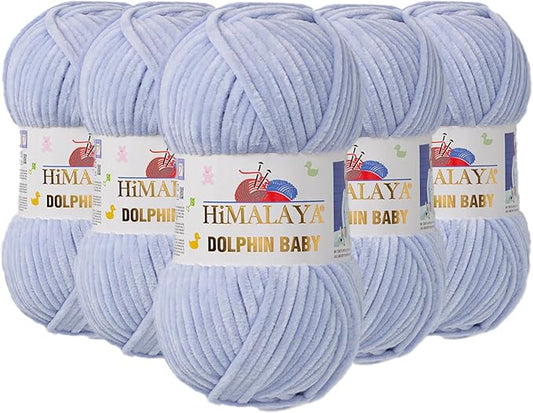 5 Skein/Pack Himalaya Dolphin Baby Chenille Yarn, Each Ball 100 gr (3.5 oz), 120 m (132 Yards), 100% Polyester, Super Bulky Baby Blanket Velvet Amigurumi Yarn, 80344 - Pale Blue