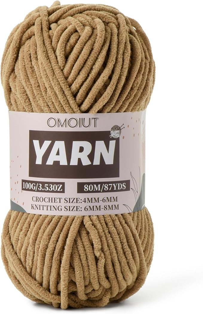 Light Coffee Fluffy Chenille Yarn for Crocheting - Baby Yarn for Crocheting Soft Blanket - (100g/87.4yds) Crochet Amigurumi Chunky Yarns - Super Bulky 5 Velvet Yarns