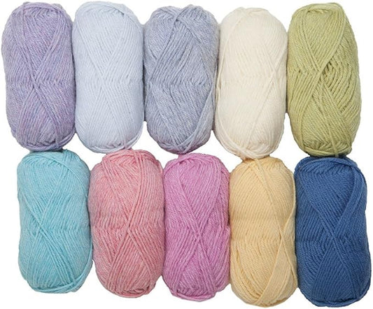 Knit Picks Wool of The Andes Yarn Pack - 10 Skeins of Pastel 100% Wool Worsted Weight Yarn (Soft)