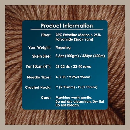 KnitPro Symfonie Hand Dyed Yarn | Extra Fine Merino Wool & Polyamide Blend for Knitting & Crocheting, Fingering Weight, Oeko-TEX Certified 400m, 100g Skein | Terra Semi-Solid Jaggery