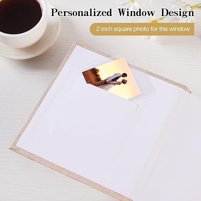 Mublalbum Small 4x6 Photo Album Linen Cover with Memo Areas Photobook Pictures Book Holds Vertical Pockets for Wedding Family Baby and Vacation (Beige)
