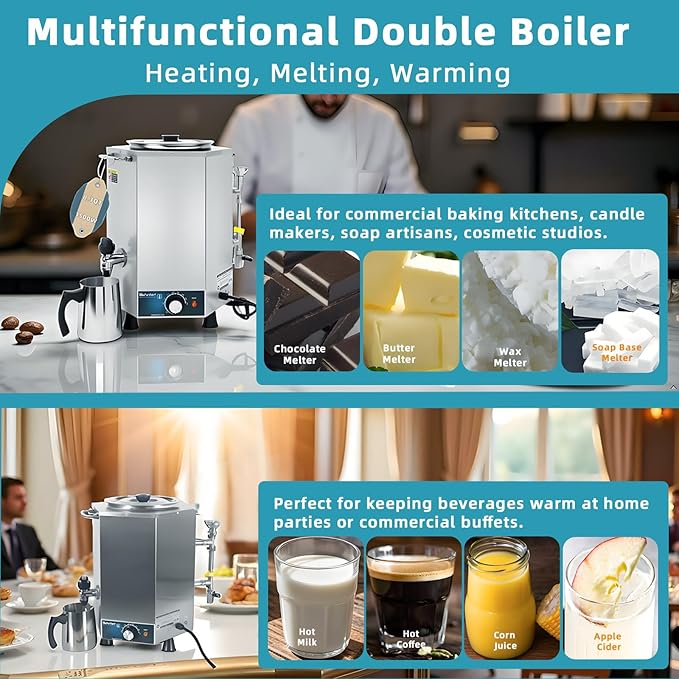 Hehinton 3-in-1 Professional Double Boiler Melting Pot, 8.3Qt 1500W All Stainless Steel Melter for Chocolate, Candle Wax Soap Making | Fast Even Heating Melting & Keeping Warm