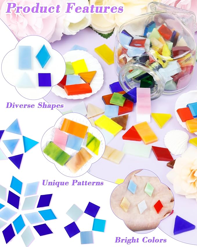 FIVEIZERO 260g Glass Mosaic Tiles for Crafts - 300 Pieces Tiny Mosaic Tile Kit, Irregular Pieces for DIY Craft Jewelry, Coaster Art & Mosaic Kits (Red&Yellow)