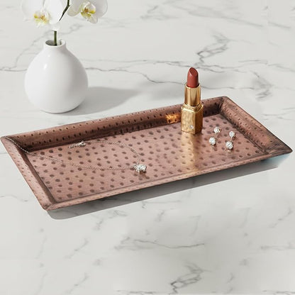 Monarch Abode Decorative Tray – 16-Inch Hand Hammered Antique Copper Metal Bathroom Tray Countertop, Vanity Trays Organizer, Perfume Plate for Dresser, Kitchen Countertop Large Fruit Platter