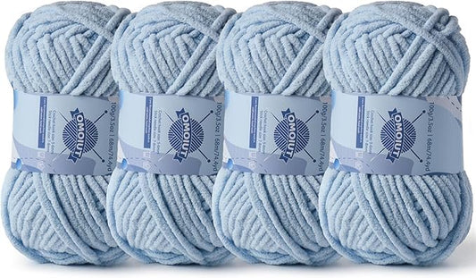 Chunky Chenille Yarn for Crocheting，Baby Yarn for Crocheting Soft Blankets，Bulky Yarns for Crochet Amigurumi，4×100g (4×74.3yds) Fluffy Velvet Yarns for Hand Knitting (4 Sky Blue)