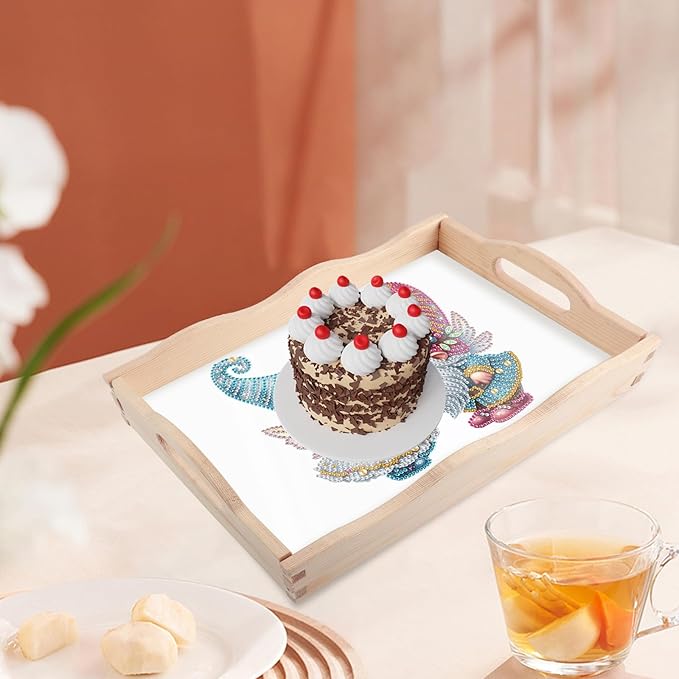 JISHSHAY Diamond Art Serving Tray Diamond Painting Food Tray Gem Art Serving Platter Gem Painting Mosaic Kits for Adults DIY Kits for Adults, with Wood Handle 20×30cm/7.87×11.81in, Gnome Couple